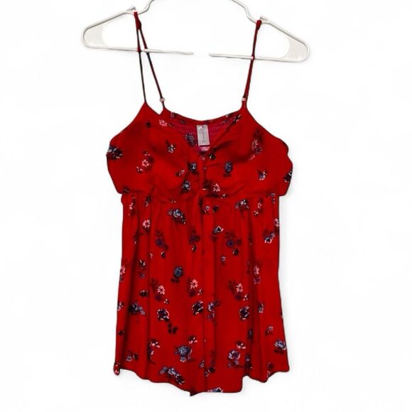No Boundaries Floral Red Spaghetti Strap Tank Top Large - Picture 1 of 9